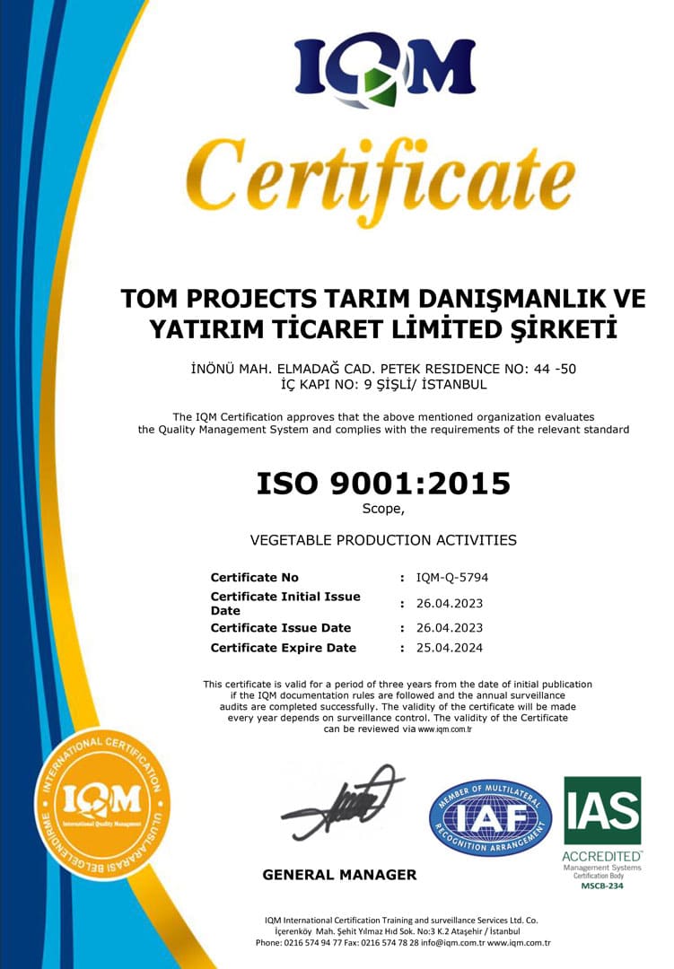 TOM Projects Agriculture investment in turkey certified